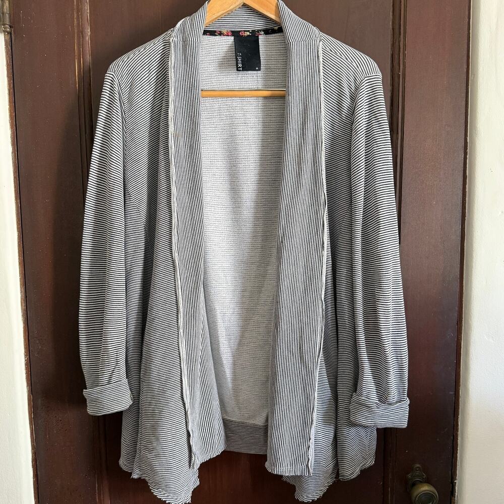 DOLAN Anthropologie Black & White Striped Open Deconstructed Cardigan Medium